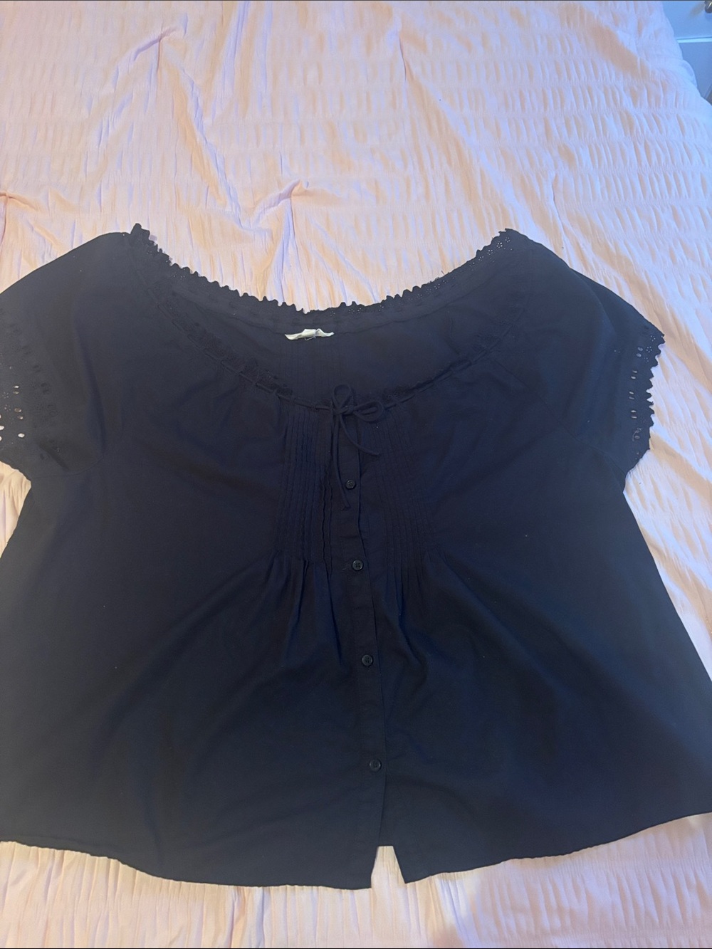 Lucky Brand Black Short-Sleeve Peasant Blouse